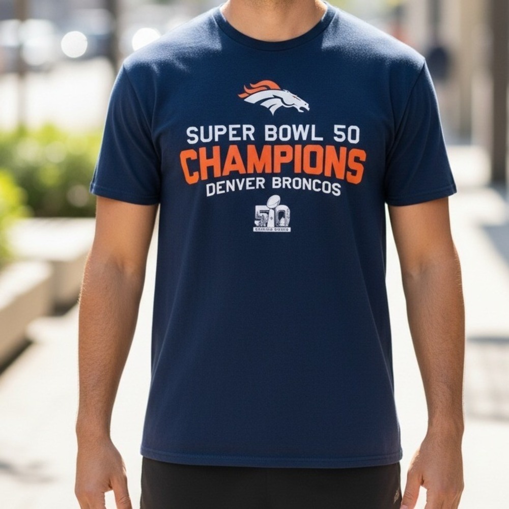 Denver Broncos Super Bowl 50 Champions T Shirt Adult XL Navy Blue NFL Football